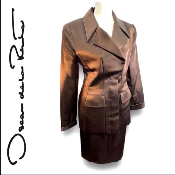 OSCAR DE LA RENTA for Neiman Marcus Brown Silk Satin Suite SZ 6
